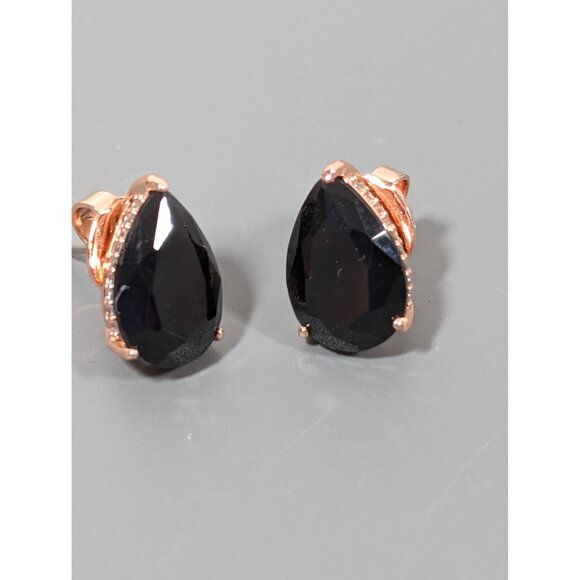 Bomb Party Earrings Black CZ Teardrop Stud Pierced - Picture 2 of 7